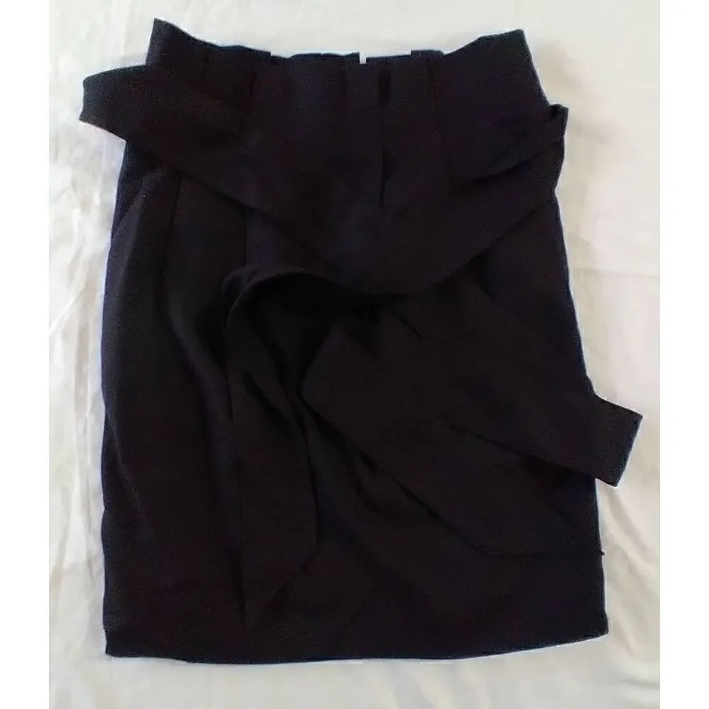 J Crew Size 00 Wool Blend Black Skirt Paperbag Top Zip Down Back Bow Belt Mini